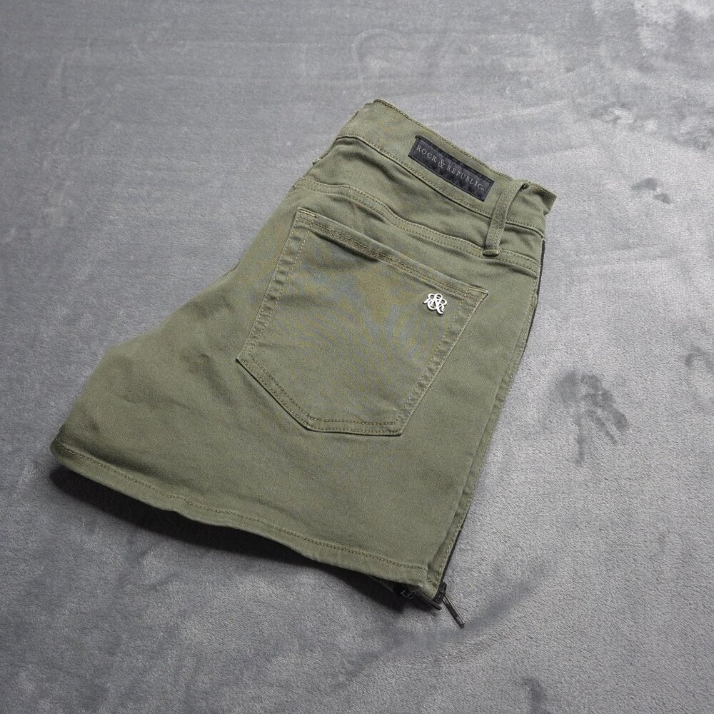 Rock & Republic Womens Kimber Shorts 12 Mid Rise Olive Green Side Zippers